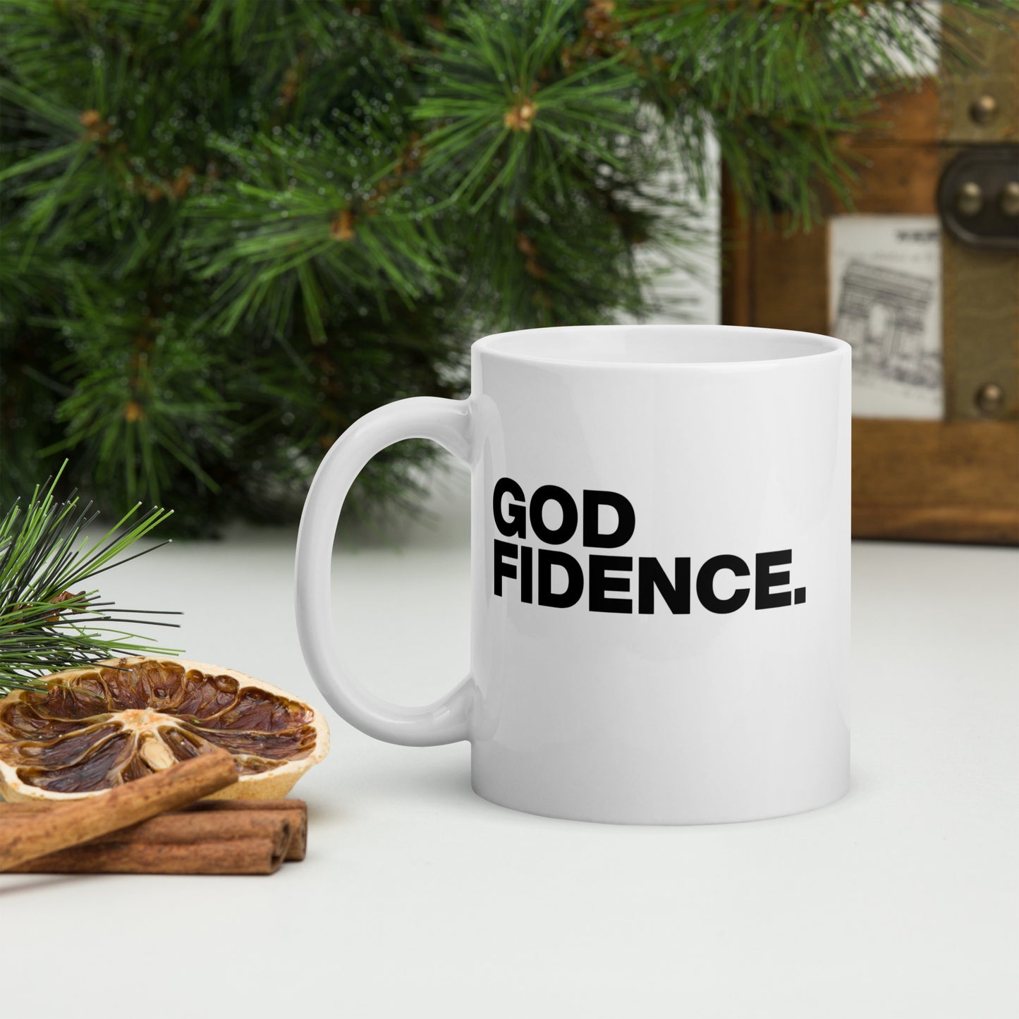 GODfidence White glossy mug