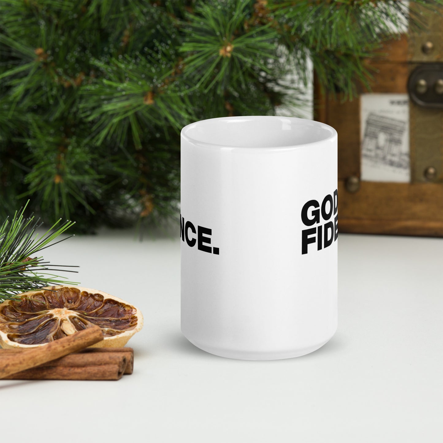 GODfidence White glossy mug