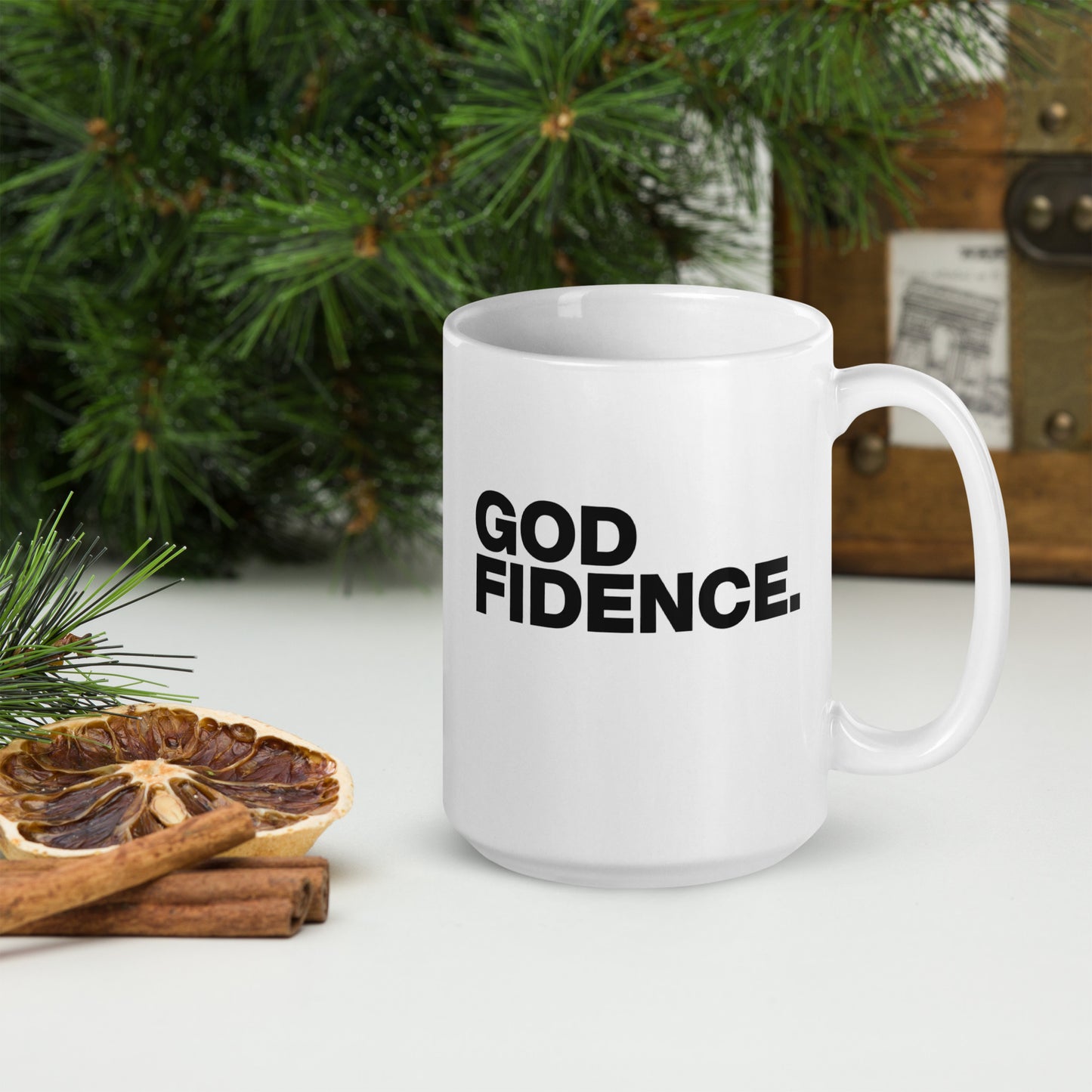GODfidence White glossy mug