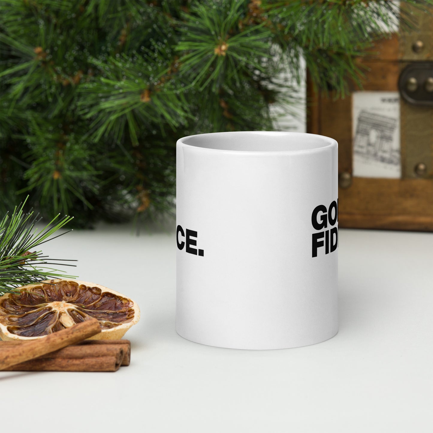 GODfidence White glossy mug