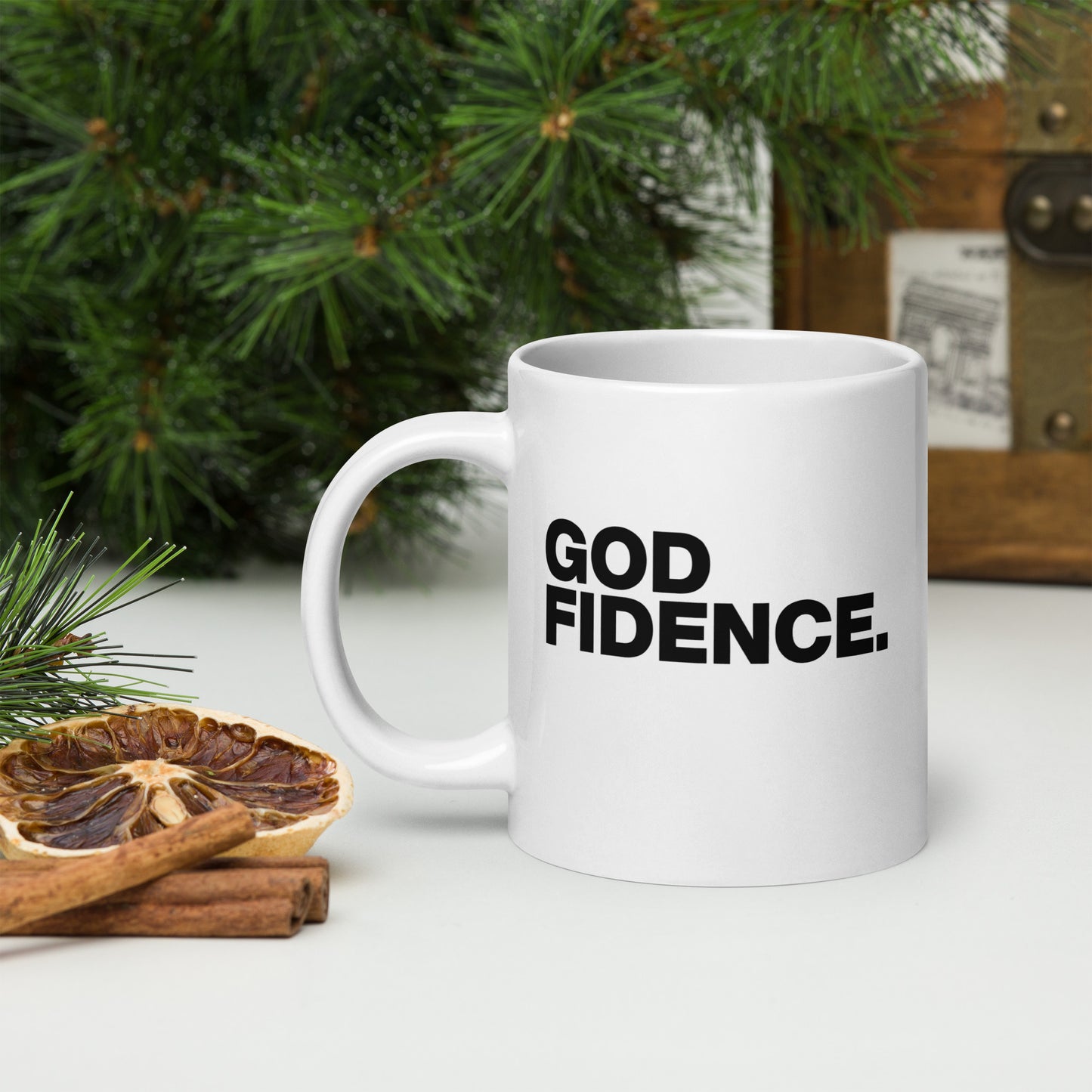 GODfidence White glossy mug