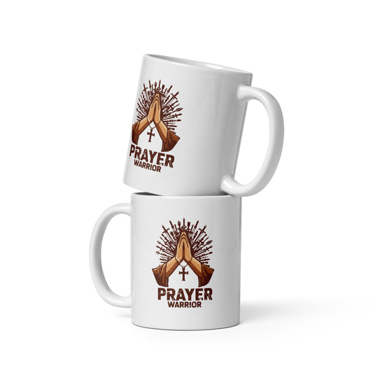 Prayer Warrior White glossy mug