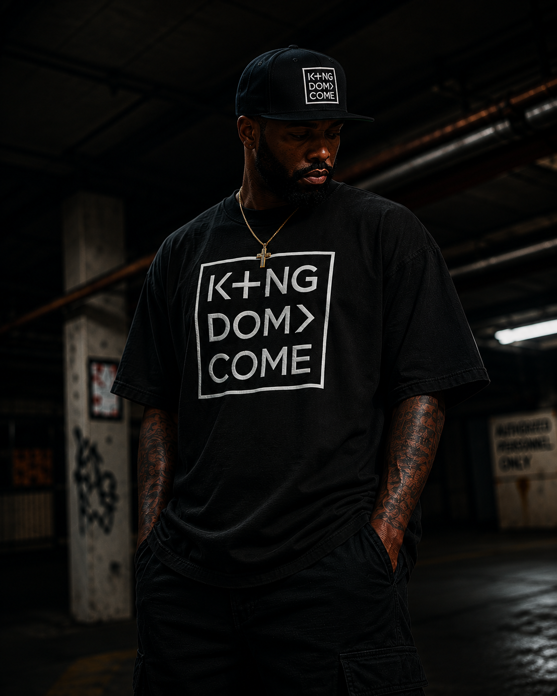 Man wearing the Kingdom Come logo tee