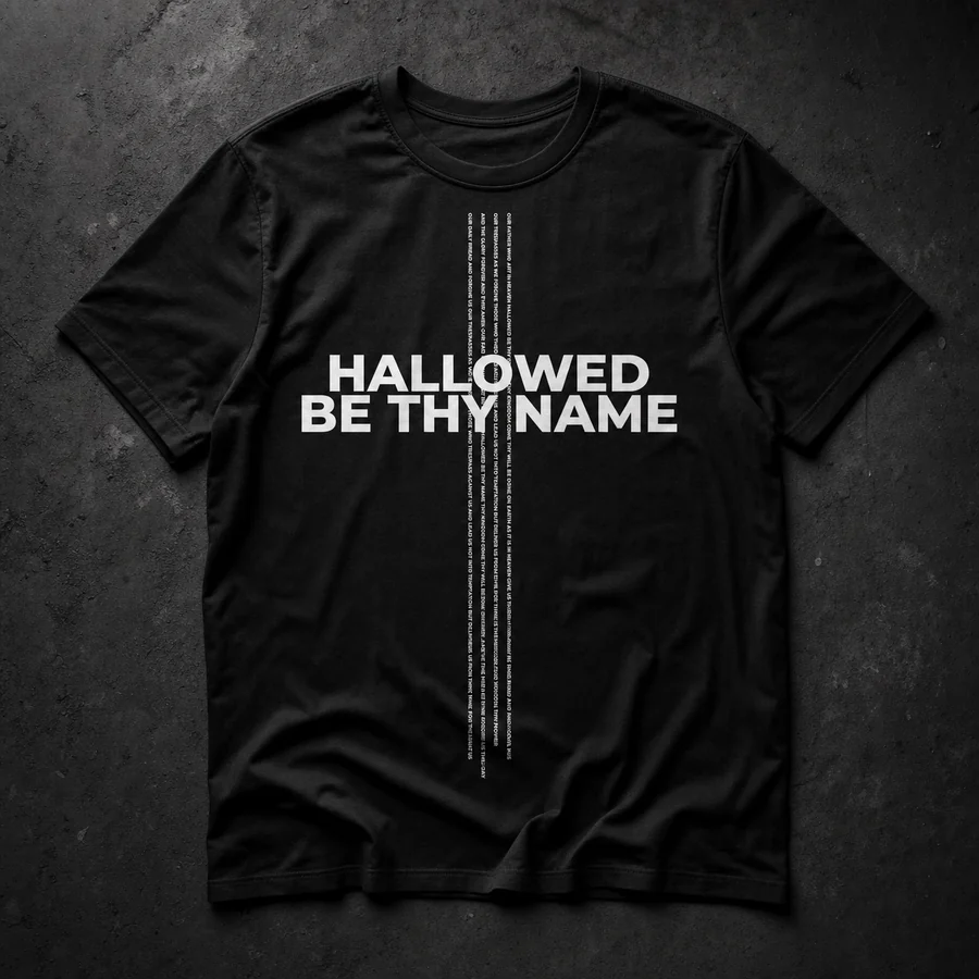 Hallowed Be Thy Name premium tee, flat lay